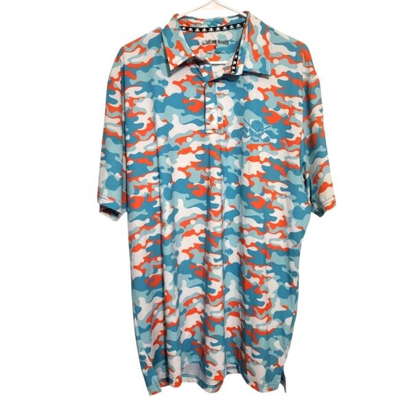 Tattoo Golf Orange & Blue Camo Collection Cool-Stretch Mens Polo, Size L - Picture 1 of 6